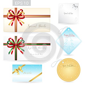 Set of ribbon tied bows in vector format for gift card, greeting