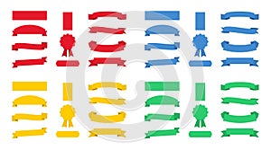 Set of Ribbons Banners in red, blue, yellow and green color. Empty Ribbons Banners