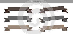 Set of ribbons earthtone with dash line border on white background