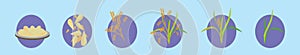 Set of rice field cartoon icon design template with various models. vector illustration isolated on blue background