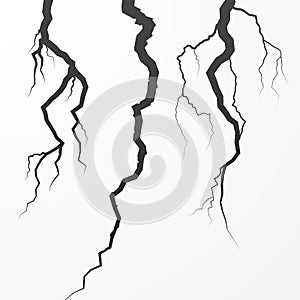 Set of rift and cleft. Split broken surfase. Crack vector illustration on white background