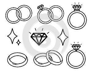 set of ring,black line,vector,jewelry,marry,Exchanging rings on the wedding day