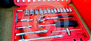 Set of ring spanner in a tools box