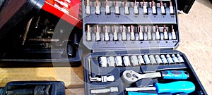 Set of ring spanner in a tools box