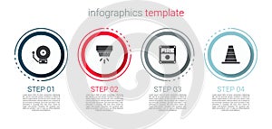 Set Ringing alarm bell, Smoke system, Fire and Traffic cone. Business infographic template. Vector
