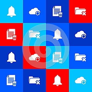 Set Ringing bell, Cloud sync refresh, Delete file document and folder icon. Vector