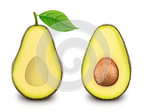 Set of ripe avocados isolated on a white