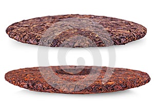 Set of Ripe black puerh tea round shape isolated on white background