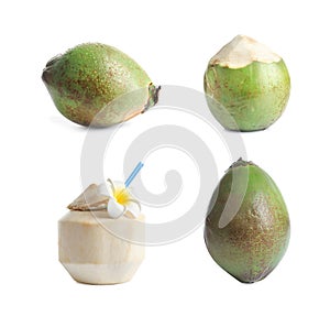 Set of ripe coconuts isolated