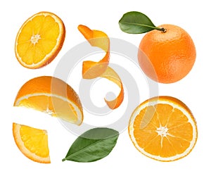 Set of ripe juicy oranges on white