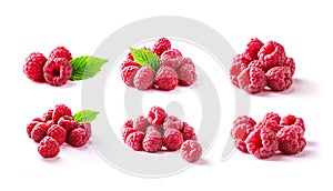 set of Ripe juicy raspberry isolated on white