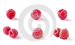 Set of Ripe juicy raspberry isolated on white