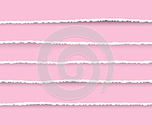 Set of Ripped and Torn Paper Stripes. Texture of Paper with Damaged Edge Isolated on Transparent background.