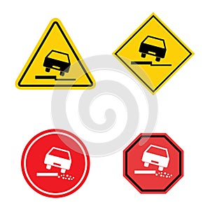 Set of Road danger car icon, traffic street caution sign, roadsign vector illustration, warning vehicle