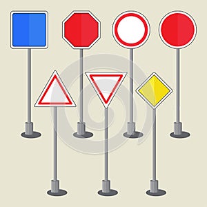 Set of road signs, warning signs or prohibiting signs, European road signs