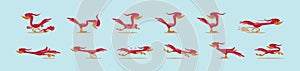 Set of roadrunner cartoon icon design template with various models. vector illustration isolated on blue background photo