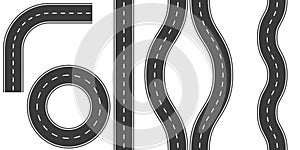 Set roads markings, vector illustration options road curvature turn, detour, ring