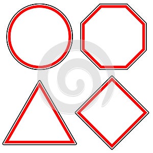 Set of roadsigns. Circle, octagon stop sign, triangle and squa