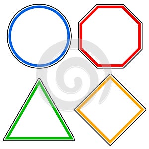 Set of roadsigns. Circle, octagon stop sign, triangle and squa