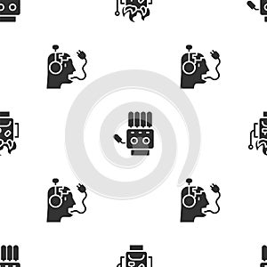 Set Robot burned out, Mechanical robot hand and charging battery on seamless pattern. Vector