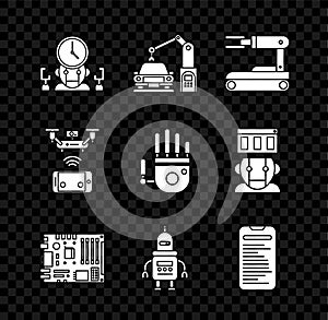 Set Robot and digital time manager, Industrial machine robotic robot arm hand, Electronic computer components