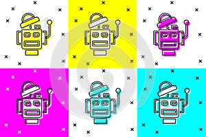 Set Robot icon isolated on color background. Artificial intelligence, machine learning, cloud computing. Vector