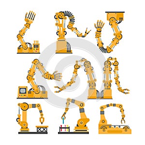 Set of robotic arms, hands. Vector robot icons set.