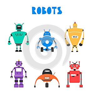 Set of robots. Vintage style. Cartoon vector illustration