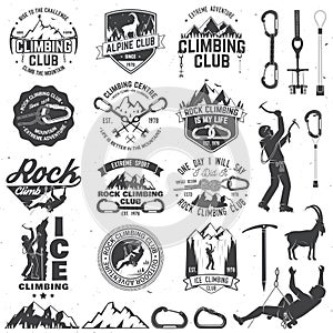 Set of Rock Climbing club badges with design elements