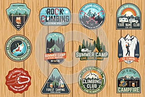 Set of Rock Climbing club and summer camp badges. Vector.