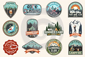 Set of Rock Climbing club and summer camp badges. Vector.