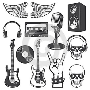 Set of rock and roll music elements. photo