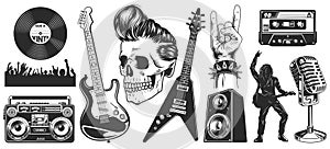 Set of rock and roll music emblems