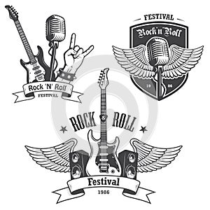 Set of rock and roll music emblems.
