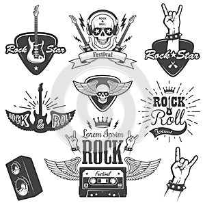 Set of rock and roll music emblems.