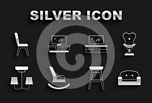 Set Rocking chair, Armchair, Chair, Chandelier, TV table stand, and icon. Vector