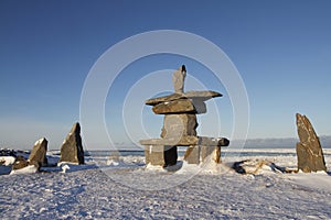 Set of rocks and a inuksuk and inukshuk found in early November near Churchill