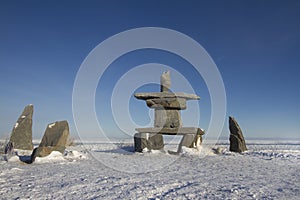 Set of rocks and a inuksuk or inukshuk found near Churchill