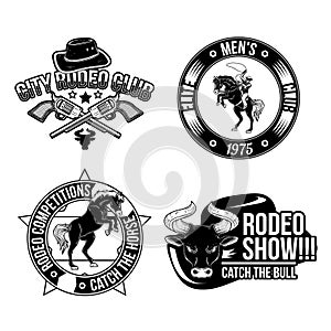 Set of rodeo emblems, labels, badges, logos. Isolated on white
