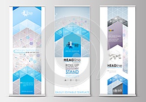 Set of roll up banner stands, flat design templates, abstract geometric style, business concept, corporate vertical