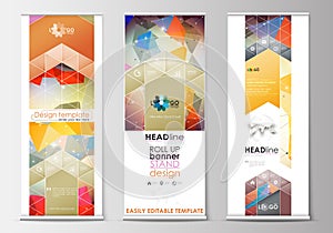 Set of roll up banner stands, flat templates, geometric style, modern business concept