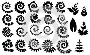 Set rolled flowers. Collection rolled paper flower. Black white vector illustration for scrapbooking. Plotter cutting