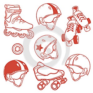 Set of roller skates quads helmet wheel photo