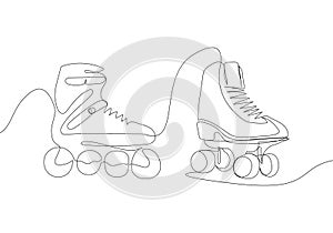 Set of roller skates, sportswear one line art. Continuous line drawing of sport, shoes, skating, speed, rollerskating