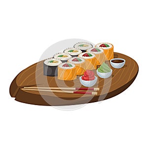 a set of rolls, sushi, Japanese dishes. vector illustration on a white phoneme. vector illustration