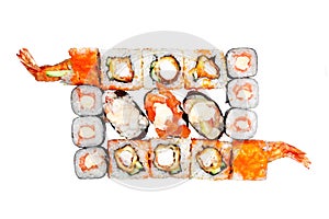 Set rolls and sushi, sushi bass spicy sauce, the sauce spicy eel sushi, salmon