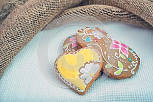 Set of romantic decorated gingerbread
