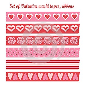 Set of romantic Valentine vintage washi tapes, rib