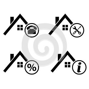 Set of Roofs house silhouette icon, city concept template panorama, landscape vector illustration