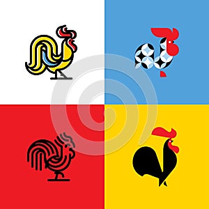 Set of rooster silhouettes. Modern flat vector logo templates